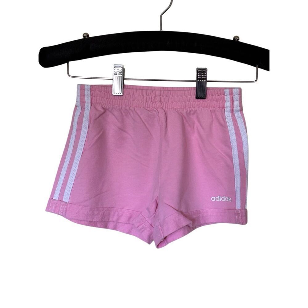 Adidas Pink & White Pacer 3-Stripes Knit Shorts Sz 6X